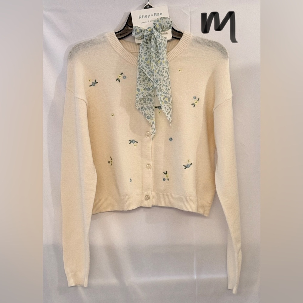 Riley & Rae Cream Cardigan with Delicate Floral Accents